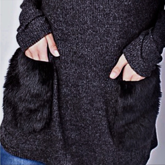 New NWT 143 Story Black & gray heathered ribbed turtleneck long sweater tunic M - Picture 2 of 10